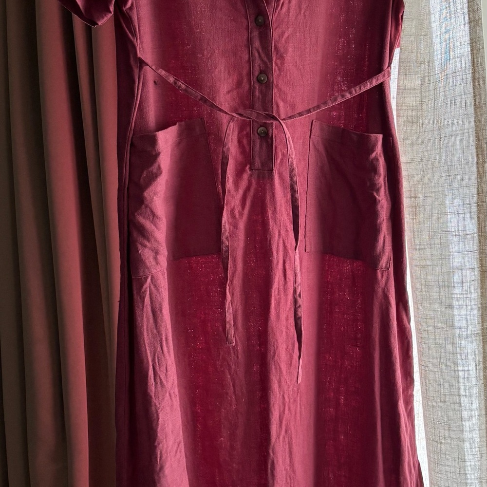 100% Linen Raspberry Dress with Pockets